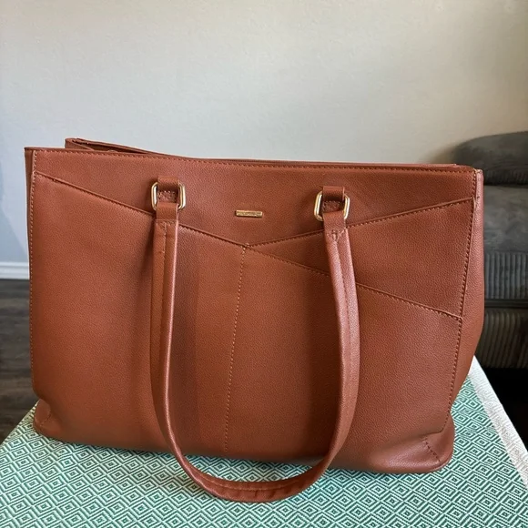 LOVEVOOK Laptop Tote Bag 15.6” Waterproof PU Leather Brown - Picture 2 of 16